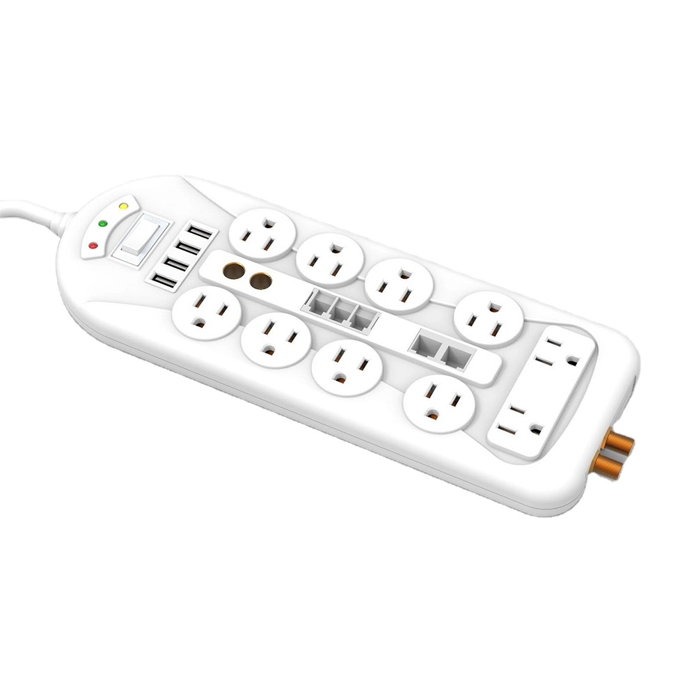 USA 10 AC Outlets Power Surge Protector with 4 USB Charging Station